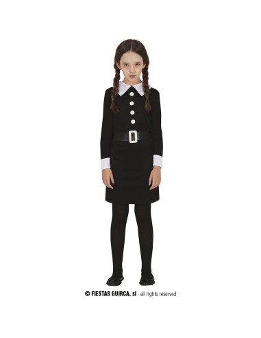 Costume Mercoledì Addams nero con colletto bianco per bambina Halloween