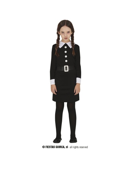 Costume Mercoledì Addams nero con colletto bianco per bambina Halloween