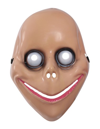 Maschera horror con occhi bianchi e sorriso rosso inquietante per Halloween su sfondo bianco