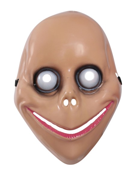 Maschera horror con occhi bianchi e sorriso rosso inquietante per Halloween su sfondo bianco