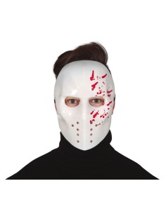 Maschera hockey bianca con macchie sangue rosso per costume Halloween horror spaventoso 2