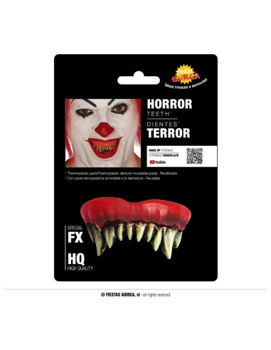 Denti da mostro con canini affilati e aspetto invecchiato per costumi Halloween horror