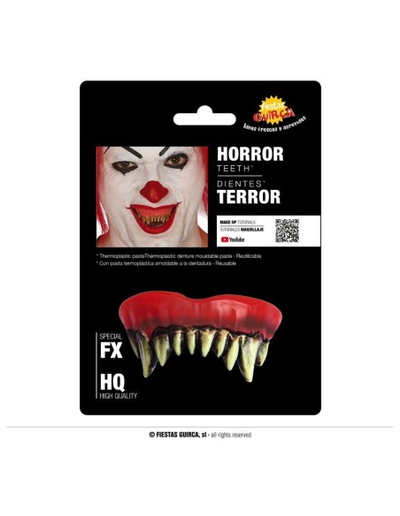 Denti da mostro con canini affilati e aspetto invecchiato per costumi Halloween horror