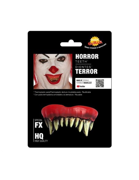 Denti da mostro con canini affilati e aspetto invecchiato per costumi Halloween horror