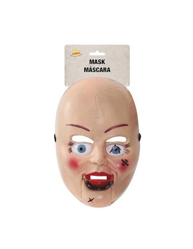 Maschera Halloween bambola spaventosa volto pallido occhi azzurri cicatrici horror