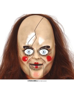 Maschera Halloween bambola spaventosa volto pallido occhi azzurri cicatrici horror 2