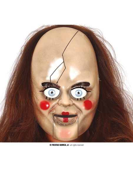 Maschera Halloween bambola spaventosa volto pallido occhi azzurri cicatrici horror