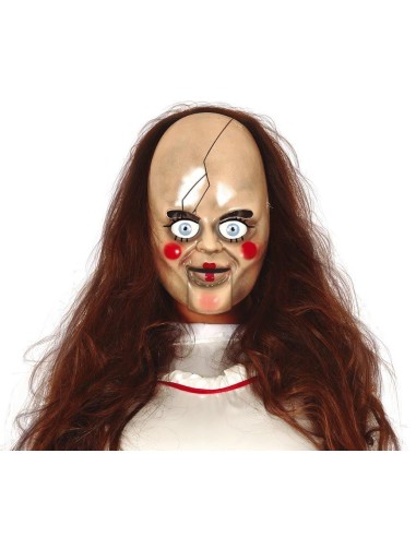 Maschera Halloween bambola spaventosa volto pallido occhi azzurri cicatrici horror