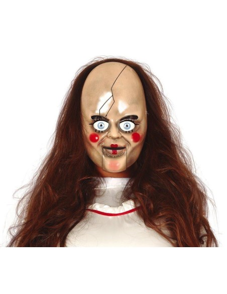 Maschera Halloween bambola spaventosa volto pallido occhi azzurri cicatrici horror