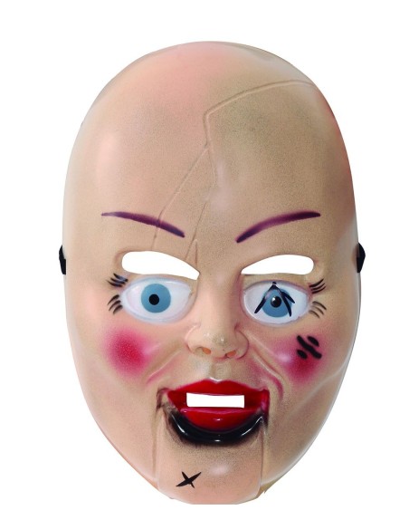 Maschera Halloween bambola spaventosa volto pallido occhi azzurri cicatrici horror