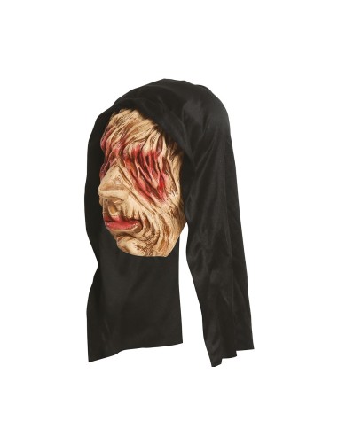 Maschera monaco lebroso con cappuccio nero e volto piagato per costume Halloween horror spaventoso