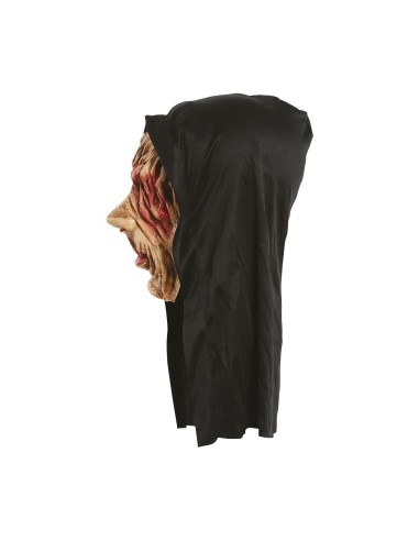 Maschera monaco lebroso con cappuccio nero e volto piagato per costume Halloween horror spaventoso