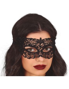 Maschera nera in pizzo con lacci laterali per balli in maschera e feste eleganti 2