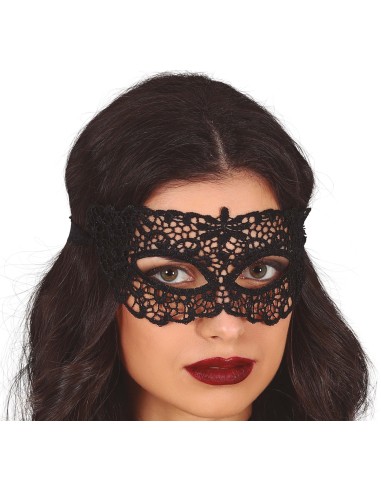 Maschera nera in pizzo con lacci laterali per balli in maschera e feste eleganti