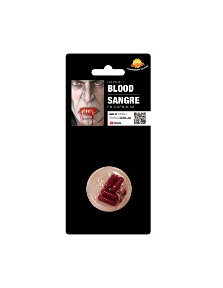 Capsule sangue finto per effetti speciali Halloween con esempio di trucco horror realistico