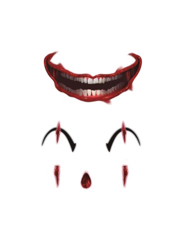 Tatuaggi temporanei viso pagliaccio horror con sorriso rosso sangue per trucco Halloween