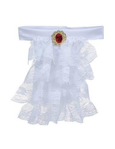 Jabot in pizzo bianco con spilla dorata per costumi Halloween e d'epoca