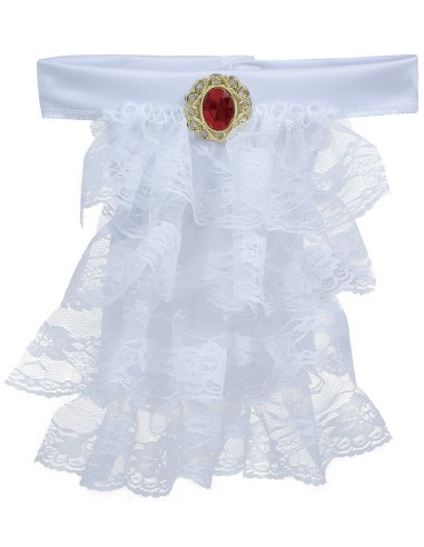 Jabot in pizzo bianco con spilla dorata per costumi Halloween e d'epoca
