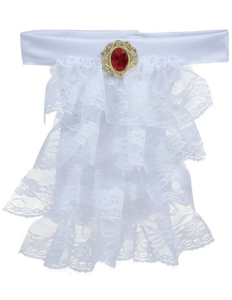 Jabot in pizzo bianco con spilla dorata per costumi Halloween e d'epoca