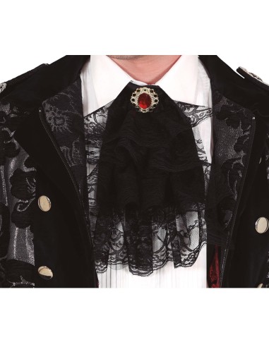 Jabot in pizzo nero elegante con dettagli ornamentali per costumi gotici e vittoriani Halloween