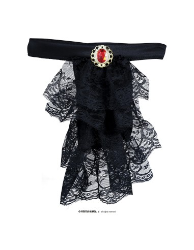 Jabot in pizzo nero elegante con dettagli ornamentali per costumi gotici e vittoriani Halloween