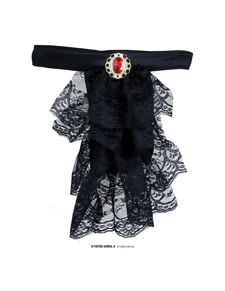 Jabot in pizzo nero elegante con dettagli ornamentali per costumi gotici e vittoriani Halloween