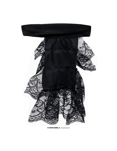 Jabot in pizzo nero elegante con dettagli ornamentali per costumi gotici e vittoriani Halloween