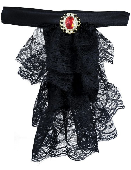 Jabot in pizzo nero elegante con dettagli ornamentali per costumi gotici e vittoriani Halloween