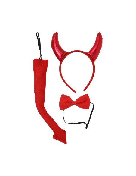 Set accessori diavolessa con corna rosse cerchietto coda e papillon per Halloween donna