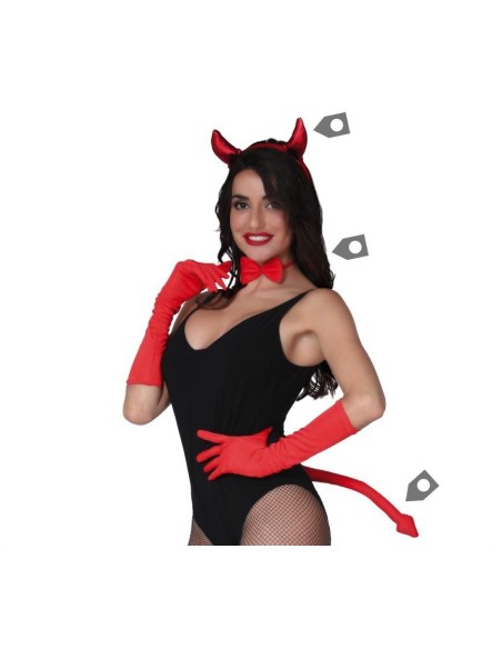 Set accessori diavolessa con corna rosse cerchietto coda e papillon per Halloween donna