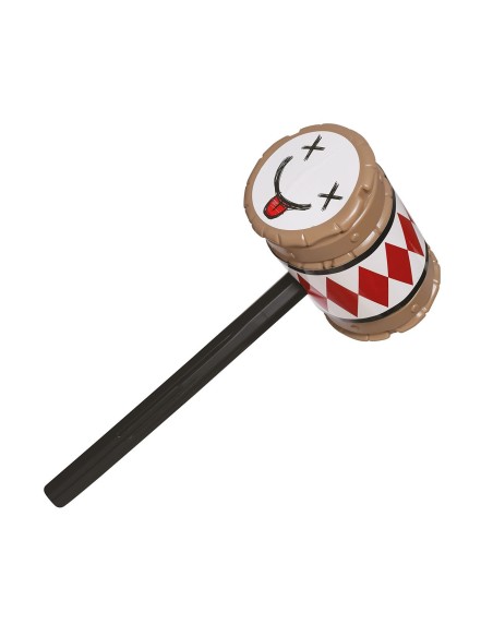 Martello da pagliaccio 79cm con manico nero e testa decorata bianca e rossa per costumi Halloween