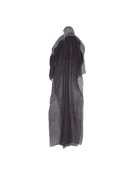 Decorazione Halloween scheletro gigante 320cm con tunica grigia e maschera teschio da appendere