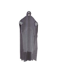 Decorazione Halloween scheletro gigante 320cm con tunica grigia e maschera teschio da appendere