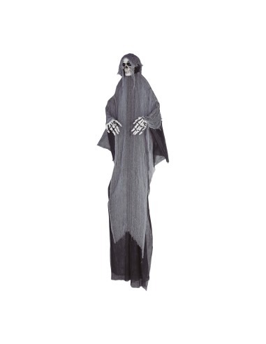 Decorazione Halloween scheletro gigante 320cm con tunica grigia e maschera teschio da appendere
