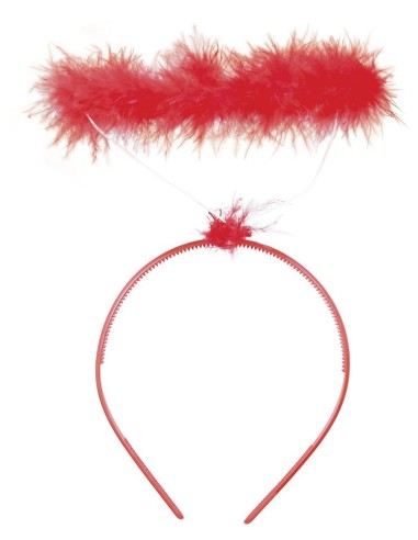Cerchietto con aureola rossa in piume per costume angelo Halloween accessorio travestimento