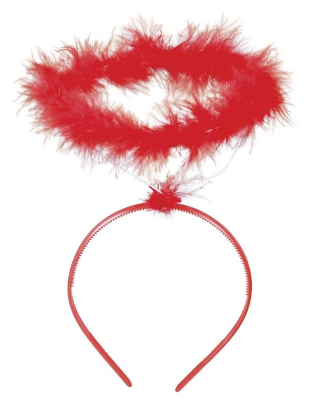 Cerchietto con aureola rossa in piume per costume angelo Halloween accessorio travestimento