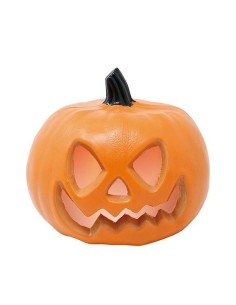 Zucca Halloween arancione 20cm illuminata con volto intagliato e luce interna per decorazioni spettrali 2