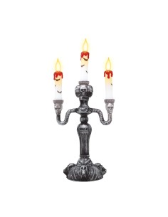 Candelabro gotico argento con tre candele illuminate per decorazioni Halloween horror 2