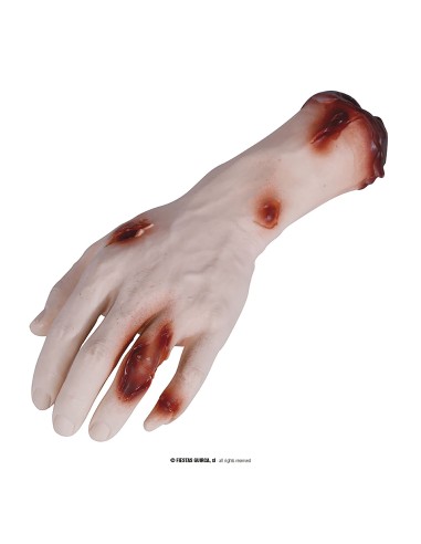 Mano zombie con ferite sanguinolente e carne esposta accessorio horror Halloween effetti speciali