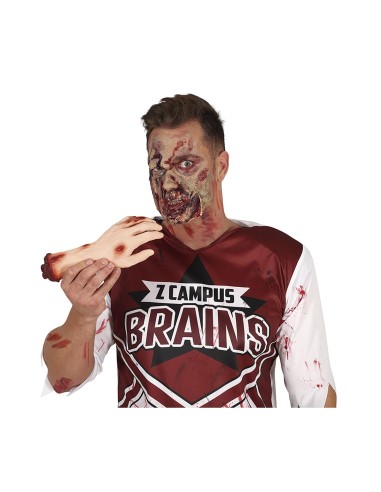 Mano zombie con ferite sanguinolente e carne esposta accessorio horror Halloween effetti speciali