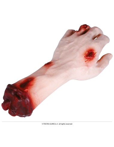 Mano zombie con ferite sanguinolente e carne esposta accessorio horror Halloween effetti speciali
