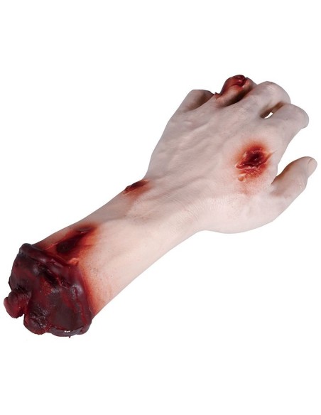 Mano zombie con ferite sanguinolente e carne esposta accessorio horror Halloween effetti speciali