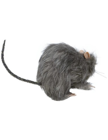 Piccolo ratto peloso grigio realistico con coda lunga per decorazioni Halloween horror