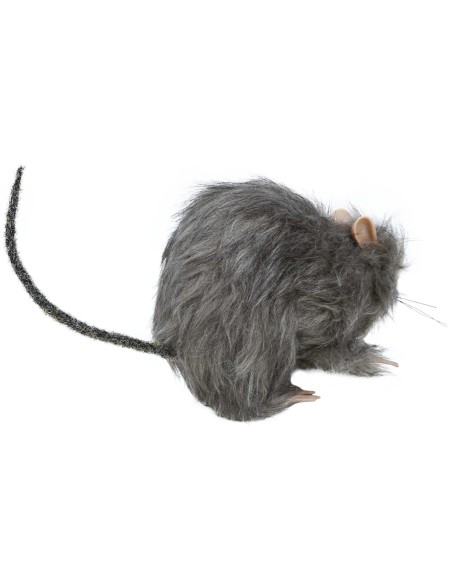 Piccolo ratto peloso grigio realistico con coda lunga per decorazioni Halloween horror