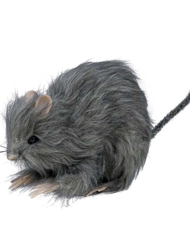 Piccolo ratto peloso grigio realistico con coda lunga per decorazioni Halloween horror