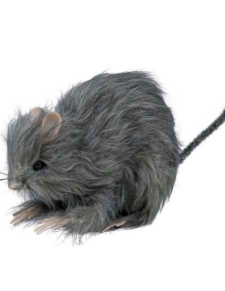 Piccolo ratto peloso grigio realistico con coda lunga per decorazioni Halloween horror