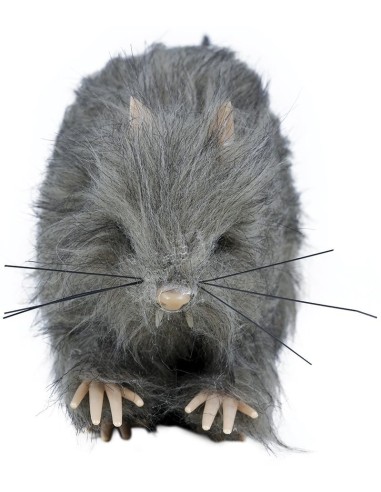 Piccolo ratto peloso grigio realistico con coda lunga per decorazioni Halloween horror