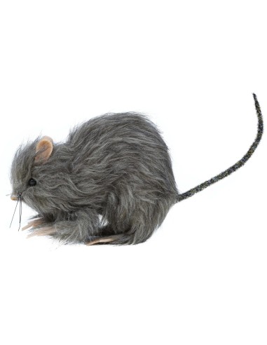 Piccolo ratto peloso grigio realistico con coda lunga per decorazioni Halloween horror