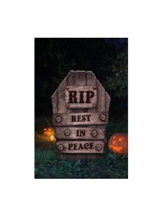 Lapide decorativa RIP Rest in Peace in plastica per decorazioni Halloween con zucche illuminate