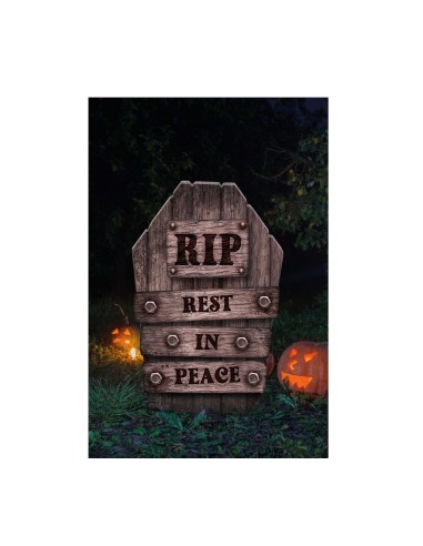 Lapide decorativa RIP Rest in Peace in plastica per decorazioni Halloween con zucche illuminate